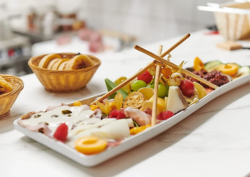 Antipasti-Misto mit Schinken, Käse und Früchten